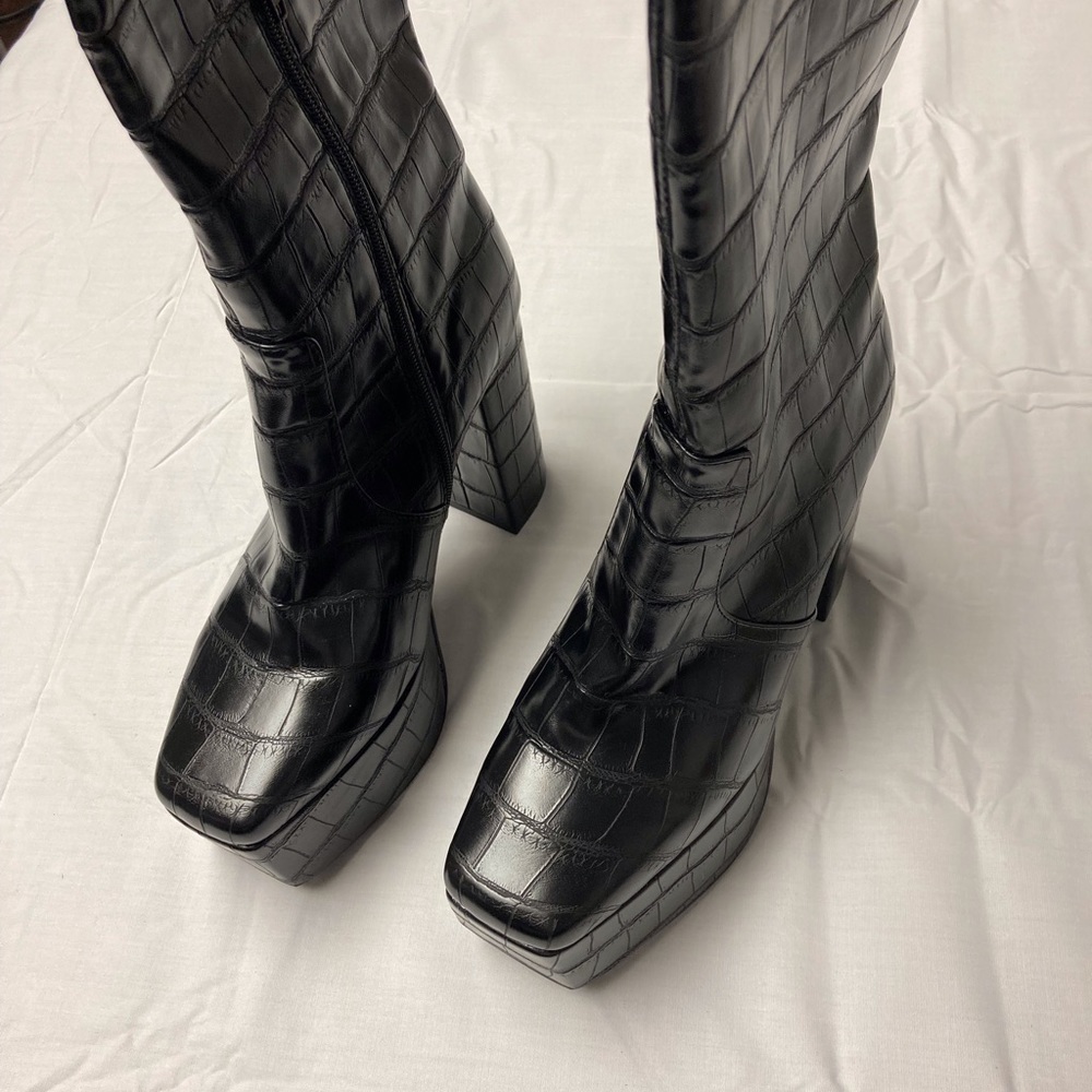 NEW Jeffrey Campbell Platform Boot Croc 8 Black - Picture 8 of 10